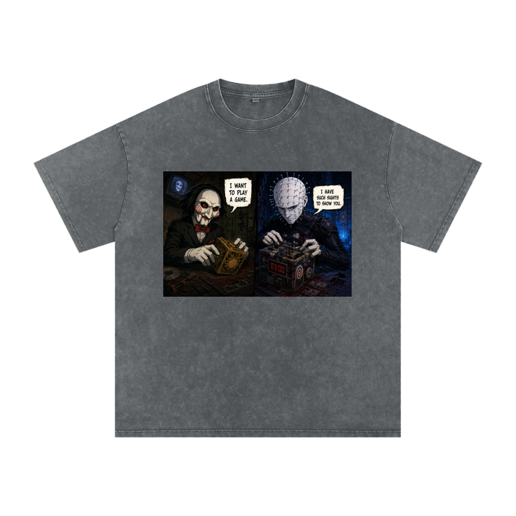 Snow Washed Oversized Cotton T-Shirt Horror