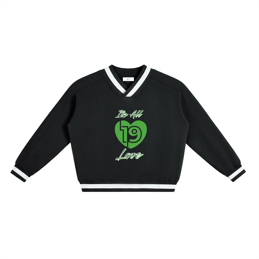 V-Neck Contrast Collar Boxy Sweatshirt Its All LOVE