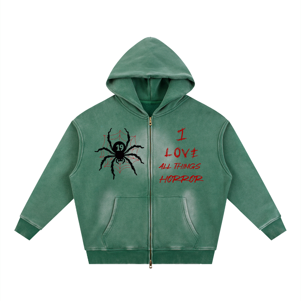 Sunfade Two-way Zipper Boxy Fleece Hoodie Horror love