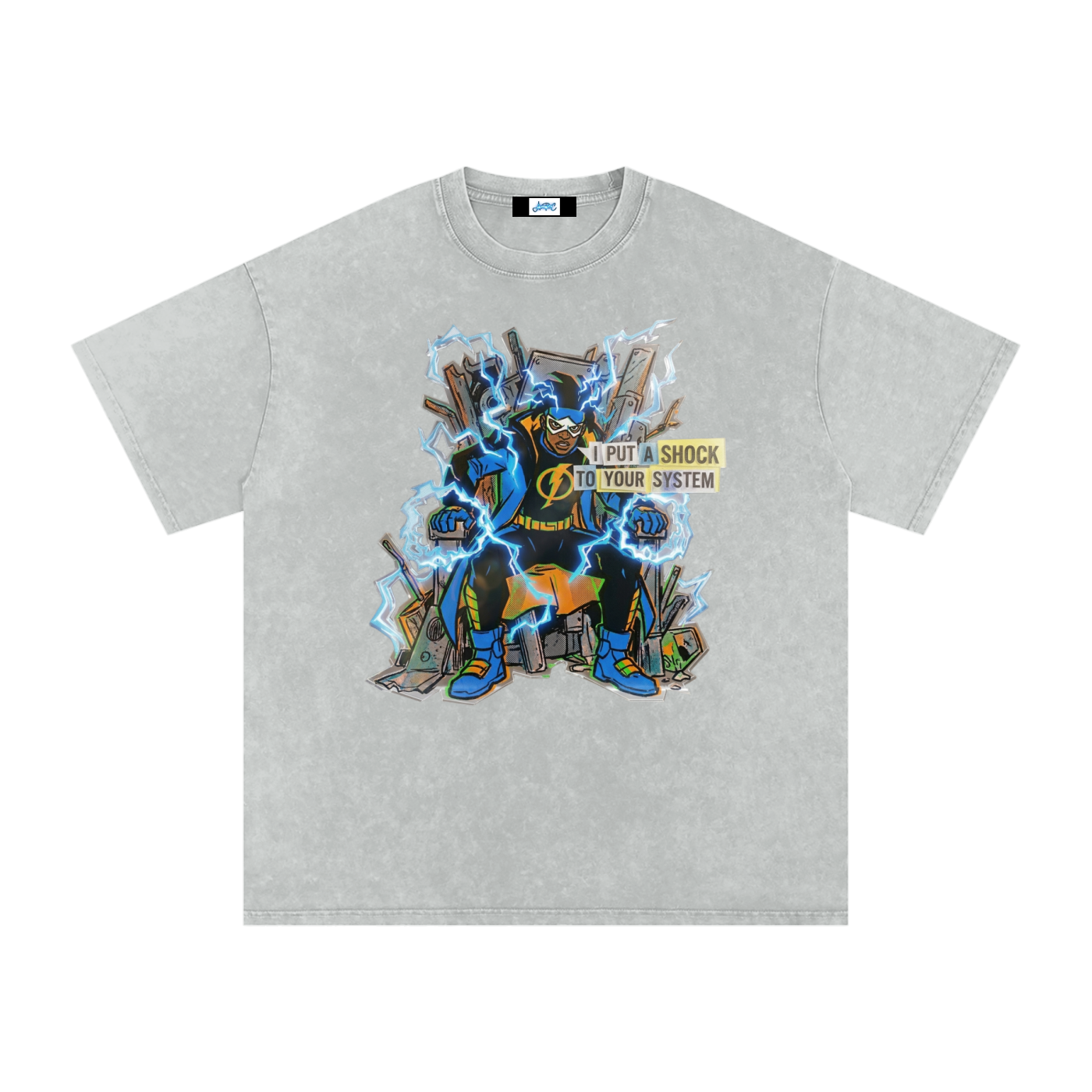 Snow Washed Oversized Cotton T-Shirt Static Shock