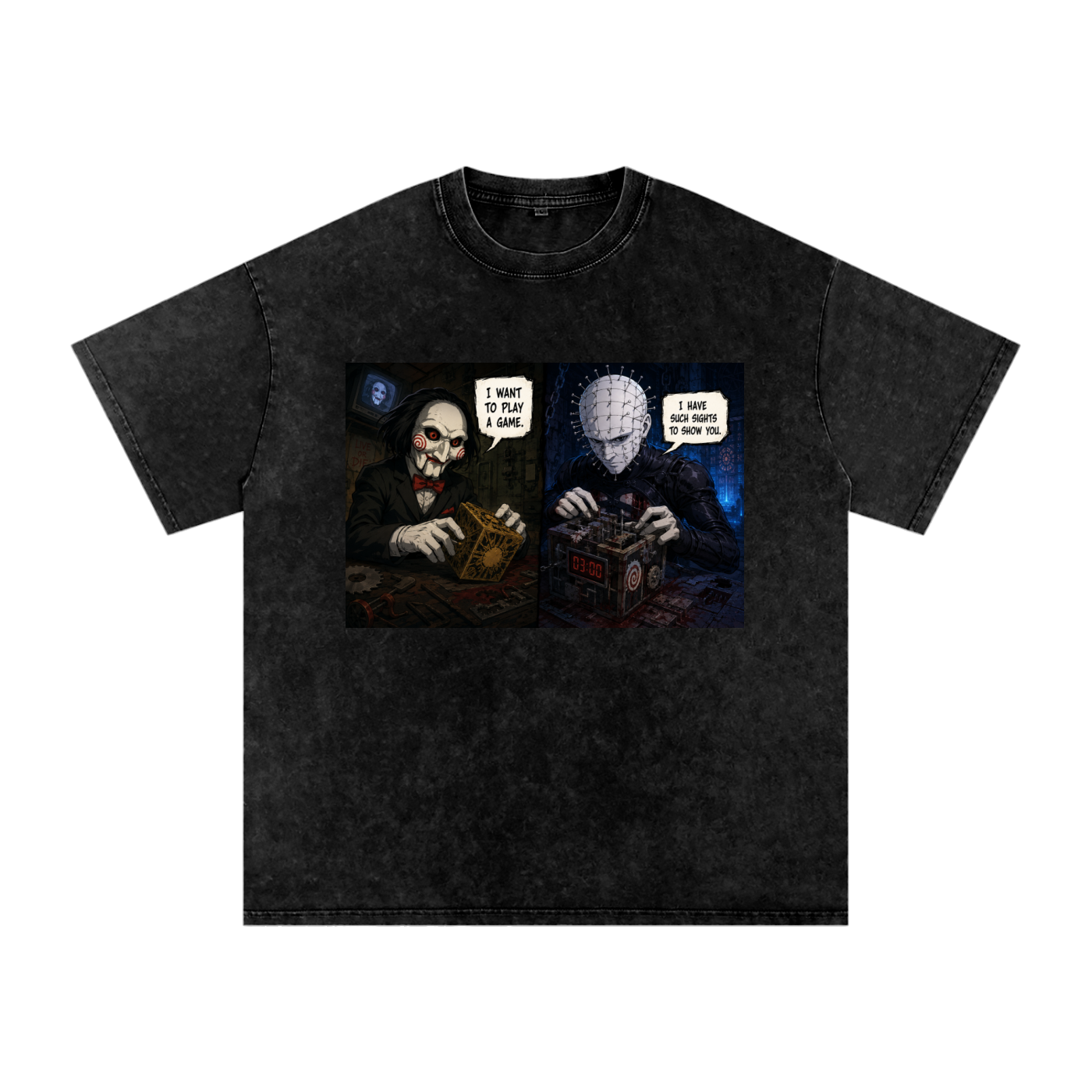 Snow Washed Oversized Cotton T-Shirt Horror
