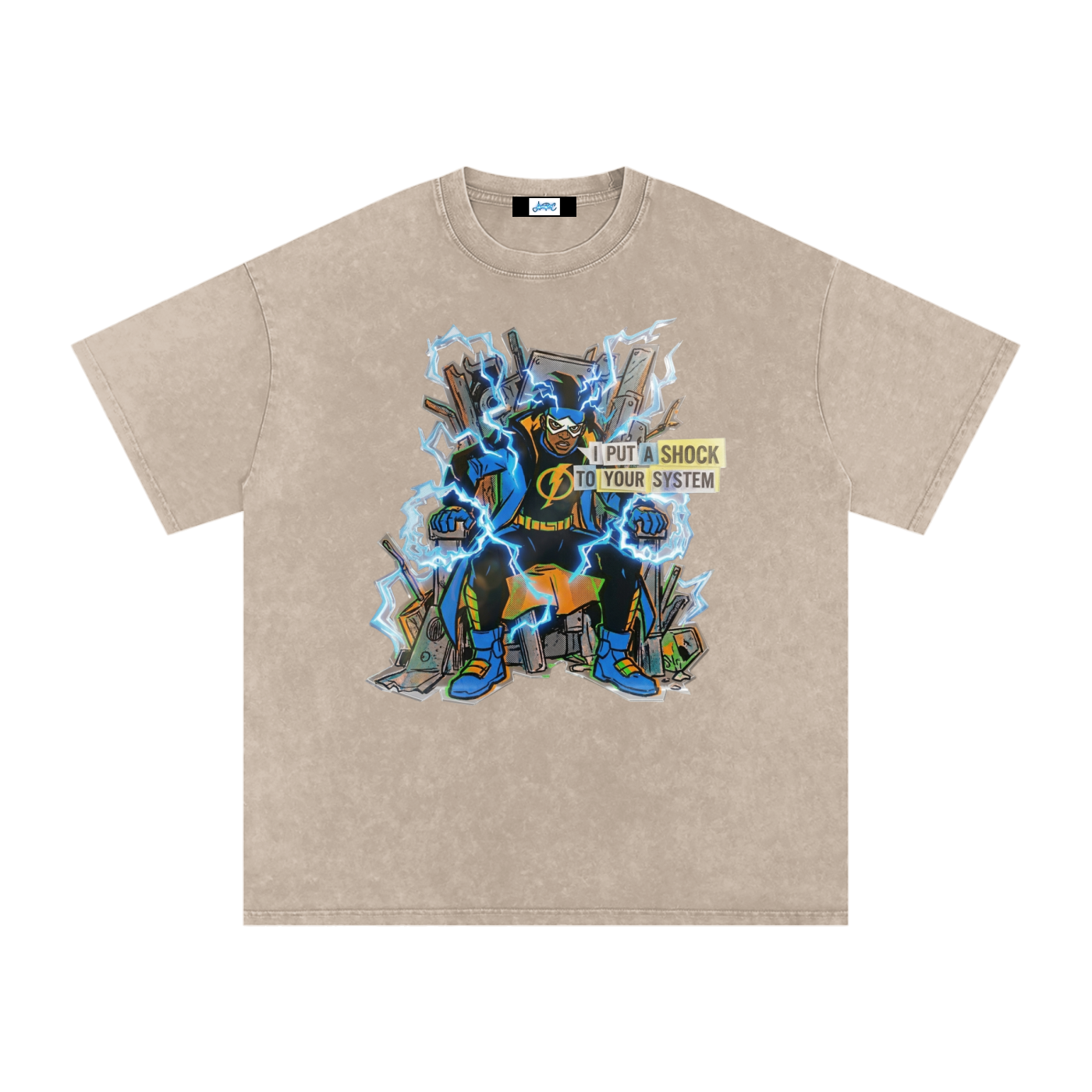 Snow Washed Oversized Cotton T-Shirt Static Shock