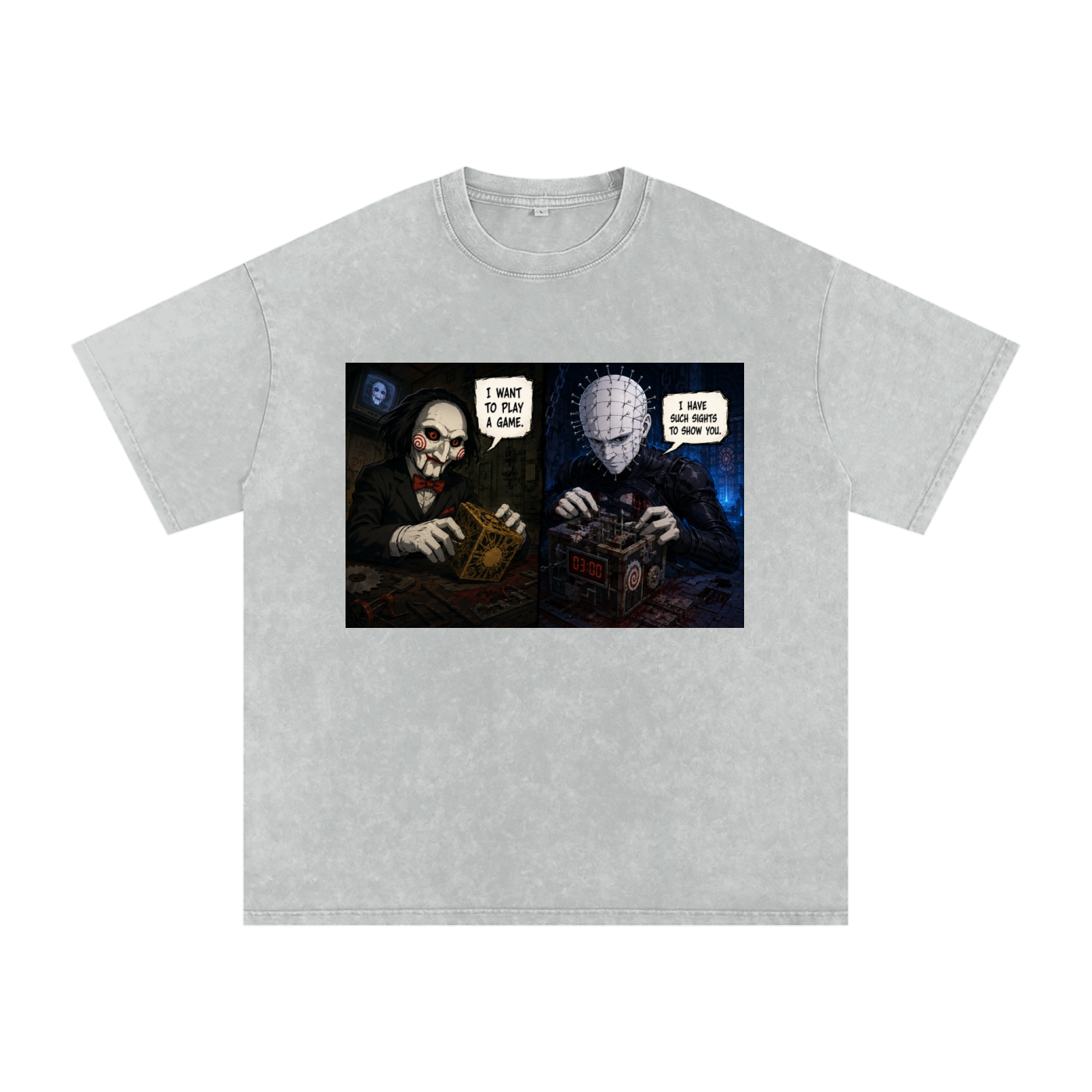 Snow Washed Oversized Cotton T-Shirt Horror