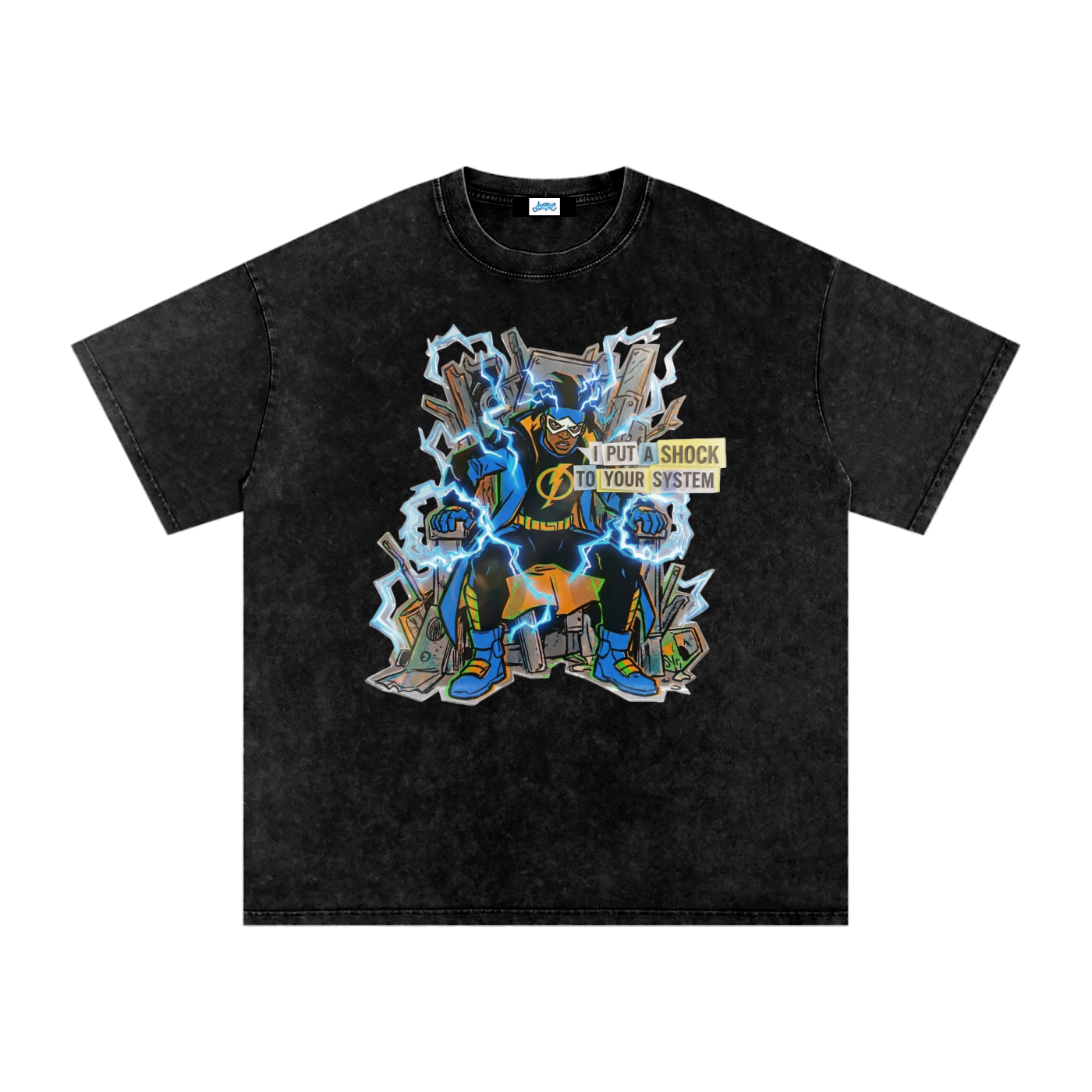 Snow Washed Oversized Cotton T-Shirt Static Shock